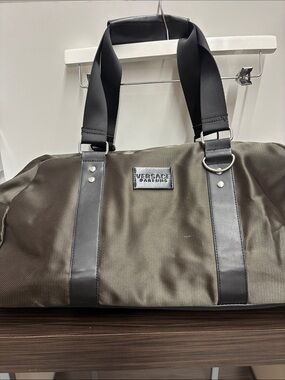 Versace Parfums Olive Green and Black Travel Duffle Bag - Broken Zipper